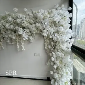 SPR Designs Fabric Silk Faux Shop Wedding Decoration Panel Mat Patch Roll Backdrop Flower Wall Artificial WHITE Runner Flower