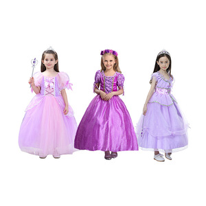 De Halloween Navidad Fiesta chicas vestido Puff traje de manga princesa Rapunzel para niños 1-12 años - Product Image 1
