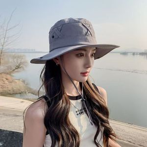 Chapeau de pêcheur pour femmes, printemps-été, protection UV, chapeau de soleil respirant à large bord, casquette de randonnée, couleur unie, polyester - Product Image 2