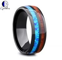 Bijoux pour hommes Bague en céramique noire polie pour hommes Bague en bois véritable Bague en céramique incrustée d'opale concassée pour alliance