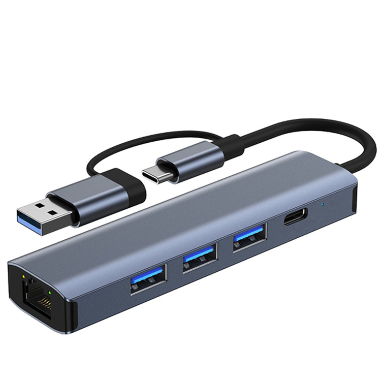 1000 Мбит/с RJ45 Type-C расширитель концентратора USB-C Ethernet 5 в 1 сетевой USB-разветвитель 4 порта для ПК, телефона, Интернет