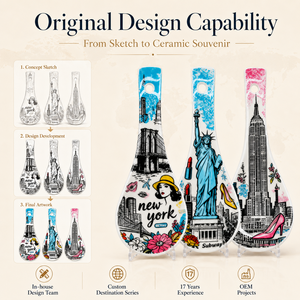 Recuerdo Turístico de Nueva York, EE. UU., Reposacucharas Grande de Cerámica para Cocina, Diseño de la Estatua de la Libertad y el Empire State Building, OEM, ODM, Personalizado - Product Image 4