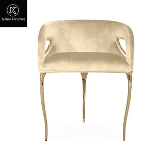 Ghế ăn sang trọng thoải mái chân kim loại mạ vàng nội thất gia đình ghế ăn bọc nhung màu be ghế ăn hiện đại biệt thự - Product Image 3