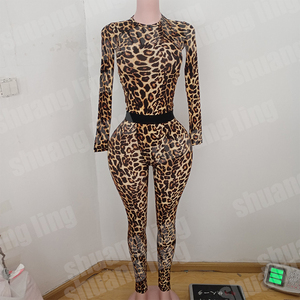 Ropa de mujer con estampado de leopardo, conjunto de salón de algodón bordado con logotipo personalizado para mujer, conjunto de 2 piezas, conjunto de ropa de descanso para mujer - Product Image 3