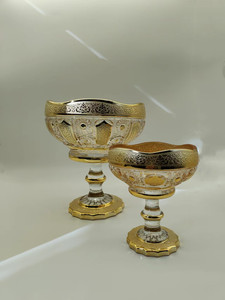 Juego de Platos de Fruta de Cristal Pintados a Mano con Cristal Dorado de Bohemia Checa, Adornos de Lujo Ligero de Alta Gama, Juego de 9 Piezas - Product Image 4