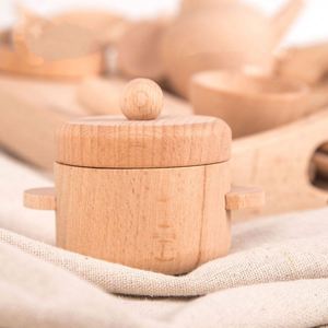 Jouets en bois Montessori, accessoires pour enfants, vaisselle de cuisine en bois de hêtre naturel, kit de nourriture jouet - Product Image 5