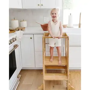 مقعد مساعد المطبخ للاطفال بالجملة برج تعليم مونتيسوري برج تعليم بامبو يمكن تعديل ارتفاعه