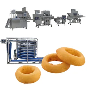 Automatic Onion Ring chicken nugget forming battering breading frying freezing machine