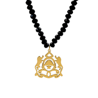 Parures de bijoux élégantes en acier inoxydable style marocain, perles noires, plaqué or 18 carats, avec breloques emblèmes, vente en gros