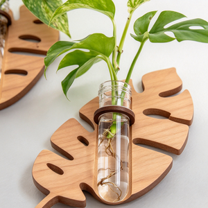 Étagère murale rustique en bois en forme de feuille, creuse, pour plantes vertes, style simple et poli, artisanat suspendu pour la décoration intérieure - Product Image 4