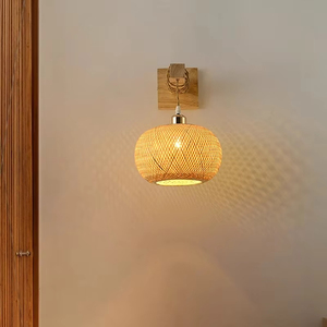 مصابيح جدارية منسوجة وفنية، بتصميم صيني للإقامة المنزلية وجانب السرير والشرفة والممر، وتصميم ياباني خشبي - Product Image 2