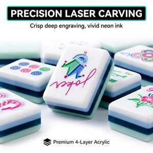 Ensemble de Mahjong américain de luxe <span class=keywords><strong>en</strong></span> acrylique vert clair gravé au laser, 4 couches, 160 pièces, turquoise, pour soirée casino - Product Image 3