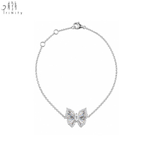 Fabricant de bijoux fins en gros, exportateur de bracelets en or blanc massif 14 carats avec chaîne papillon et diamants naturels taille marquise - Product Image 2