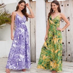 Women's Summer Boho Maxi Dress - Spaghetti Strap Backless Beach Sundress With Side Cutouts