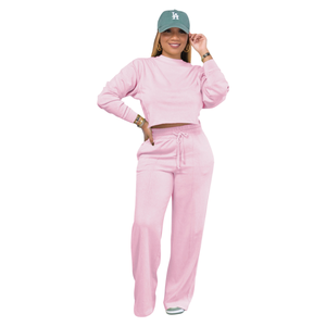 Nouvel ensemble de survêtement décontracté pour femme, hiver, uni, respirant, poids moyen, haute qualité, avec logo personnalisé, 100% coton - Product Image 1