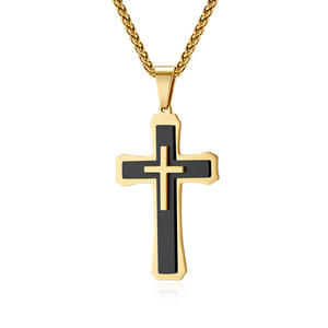 <b>Cross</b> Necklace For Men Stainless Steel Gold Black Pendant Fashion Jewelry - Product Image 1