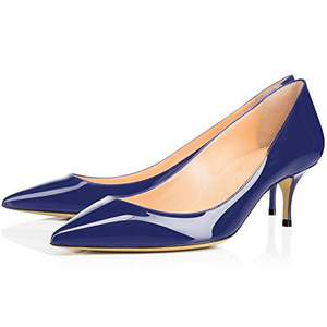 Zapatos de Tacón Alto para Mujer, con Parte Superior de Cuero Patentado, Punta en Pico, Estilo Slip-on, Color Azul - Product Image 5