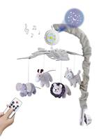 Mobile musical pour berceau de bébé FiveStar Animal Plush avec fonction rotative, jouet suspendu pour berceau avec lion et éléphant pour bébés