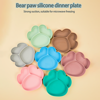 Assiette à ventouse en silicone de qualité alimentaire Meitai en forme de patte d'ours, base robuste, compartimentée pour tout-petits, 19 cm, lavable, compatible micro-ondes et congélateur, 0+