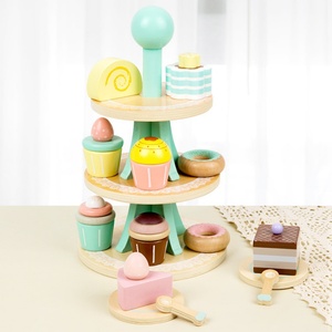 Casa de Juegos Infantil Ecológica de Madera, Estante para Postres con Tres Niveles para Exhibir Pasteles, Juguete para la Hora del Té - Product Image 3