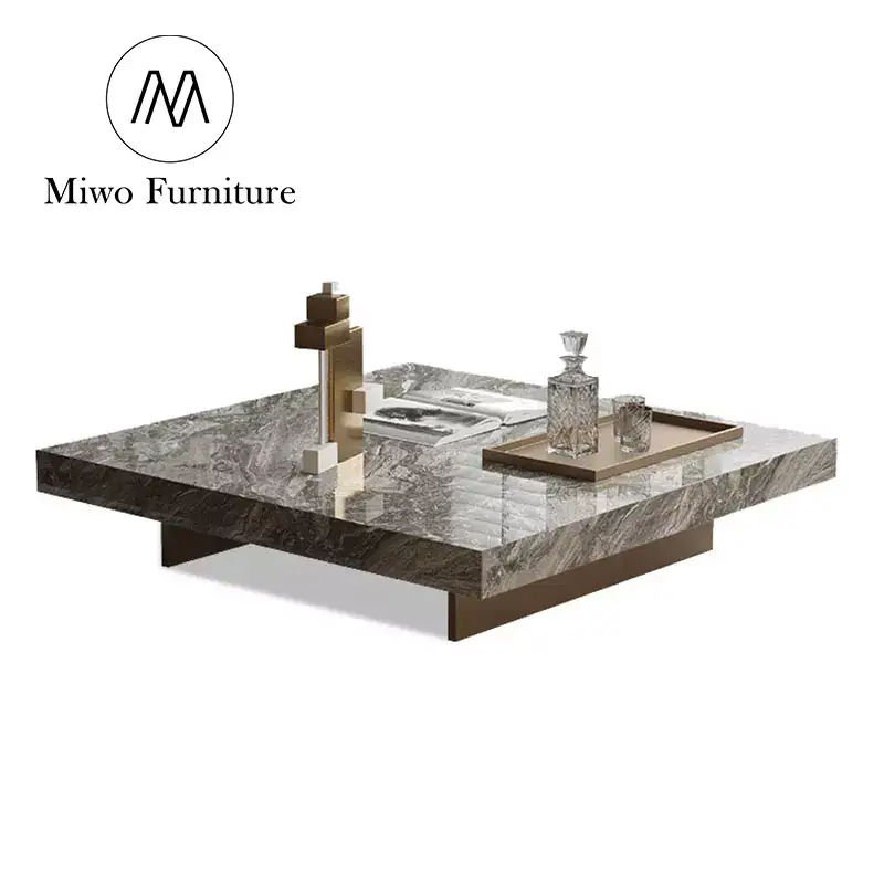 Mesa de centro italiana para vestíbulo de Hotel, muebles de lujo cuadrados modernos con extremo de mármol natural, pata de metal