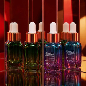 ขวดแก้วหยดเซรั่มบำรุงผมทรงสี่เหลี่ยมแบนหรูหราแบบกำหนดเองของ Mingsheng ขนาด 1 ออนซ์ ขวดแก้วทรงสี่เหลี่ยมไล่เฉดสีสวยงาม - Product Image 1