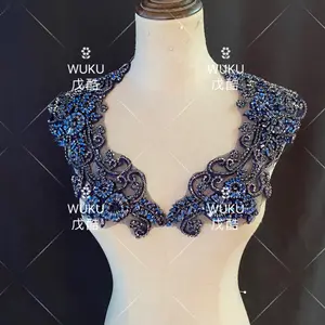 Wuku mão fazer ombro 3 d design de flor aplique remendo 2022 em azul royal