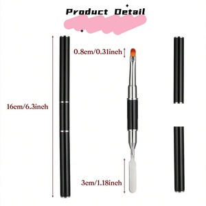 Pincel de acrílico para decoración de uñas, mango metálico, pelo sintético plano, férula rizada, herramienta para pintar y dibujar líneas, para diseño de uñas de gel en salón - Product Image 3