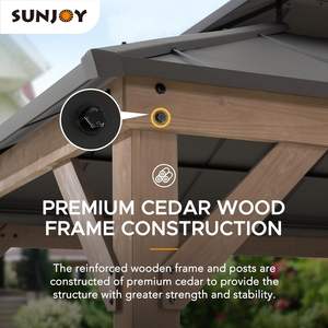 <span class=keywords><strong>Sunjoy</strong></span> 10x12 ft. Ahşap çardak, açık veranda çelik Hardtop <span class=keywords><strong>Gazebo</strong></span>, sedir çerçeveli 2 katmanlı Metal çatı ile ahşap çardak - Product Image 3