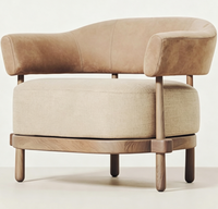 Fauteuil d'appoint moderne incurvé et rembourré, siège rond en tissu, pieds en bois, pour salon, hall d'hôtel, mobilier de loisirs