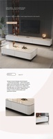 Table basse de luxe en marbre style crème avec cadre métallique, meuble TV sur pied avec espace de rangement, combinaison pour mobilier de maison