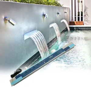 Açık dekoratif şelale Led havuz şelale ışıkları Rgb yüzme havuzu şelale su geçirmez IP68 havuz çeşme su iniş