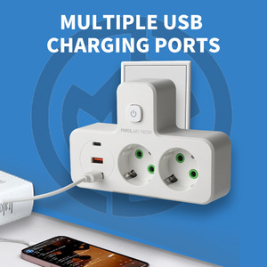 Multiprise standard européenne, 3 prises + 2 USB + 1 Type-C, adaptateur mural, convertisseur de <span class=keywords><strong>voyage</strong></span> pour Allemagne, <span class=keywords><strong>France</strong></span>, Russie - Product Image 3