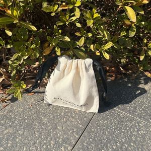 Wholesale Custom Logo Size Recycled Gift Packaging <b>Pouch</b> Cotton <b>Drawstring</b> Bag With Black Ribbon - Product Image 4