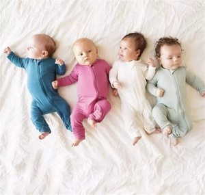 Piyama Bayi Berbahan Rayon Bambu dan Spandex dengan Kaki Terpisah, Resleting Depan, untuk Tidur dan Bermain, Baju Tidur Bayi, Jumpsuit, Romper - Product Image 1
