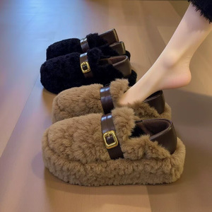 Pantuflas de Cuero Genuino con Suela Gruesa y Malla de Lana para Unisex, Nuevas Pantuflas de Algodón de Moda Primavera-Otoño 2026 para Salir - Product Image 1