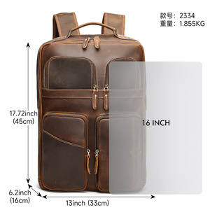 Dropshipping Shopify Crazy Horse Leather Men <b>Backpack</b> Head Layer Cowhide Premium Outdoor Travel Rucksack Large Capacity - Product Image 4