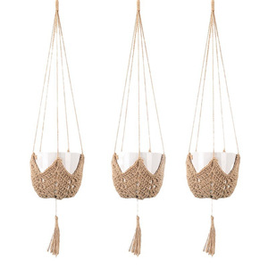 Panier suspendu pour plantes, fait main en macramé, porte-pot en corde, pour intérieur et extérieur, jardinière décorative ronde, artisanat de tissage - Product Image 5