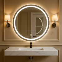 Miroir intelligent rond anti-buée avec interrupteur tactile, incassable, écologique, mural, rétroéclairé 6500K, à intensité variable, éclairé par LED