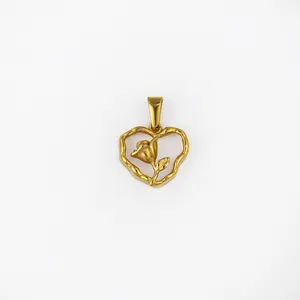 Bohemian thời trang phong cách của phụ nữ 18K PVD mạ vàng thép không gỉ trái tim chạm khắc Rose Pattern Charms Mặt dây chuyền đối với trang sức làm