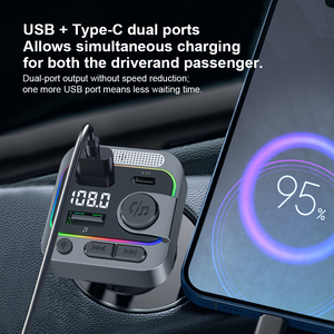 Cigarette Lighter Karaoke <b>Microphone</b> Wireless <b>Bluetooth</b> Audio FM Transmitter Dual Port PD Fast Car Charger U Disk - Product Image 6