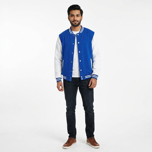 Custom <b>Men's</b> Winter Warm Stand Collar 100% Cotton Varsity <b>Jackets</b> with Front Logo for Cold Weather - Product Image 1