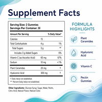 Gummies à base de céramides végétaux et d'acide hyaluronique avec vitamine C pour soutenir la barrière cutanée, formule de qualité professionnelle