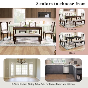 Set tavolo da pranzo da cucina da 6 pezzi 60 "tavolo rettangolare e 4 sedie con schienale alto e 1 panca <span class=keywords><strong>per</strong></span> sala da pranzo e cucina - Product Image 3