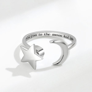 Anillos abiertos simples con forma de estrella y luna, Spinner de cobre, anillo I Love You, joyería minimalista, regalos románticos para novia - Product Image 6