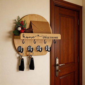 Nouveau <span class=keywords><strong>porte</strong></span>-clés <span class=keywords><strong>mural</strong></span>, organiseur de clés <span class=keywords><strong>et</strong></span> de <span class=keywords><strong>courrier</strong></span>, <span class=keywords><strong>porte</strong></span>-clés rond en bois rustique pour entrée <span class=keywords><strong>et</strong></span> décoration intérieure - Product Image 3