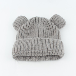 Couleur unie Mignon Petit Ours Enfant Bonnets Tricoté Chapeau Épaissir Chaud Doux Stretch Crâne Cap Personnalisez Votre Logo - Product Image 2