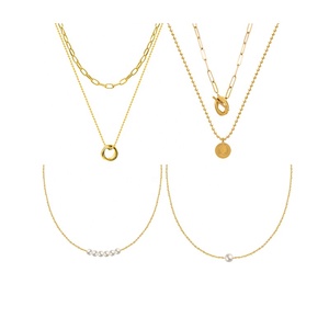 Chaîne perlée double couche plaqué or PVD 18 carats chaînes de trombones pendentif en acier inoxydable collier ras du cou en perles flottantes - Product Image 1