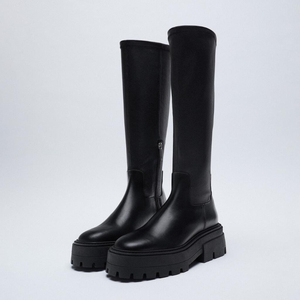 Thick Sole Botas De Mujer Luxury Style Waterproof Winter Fall Platform Flat Leather Black Knee High <b>Boots</b> for Women - Product Image 1