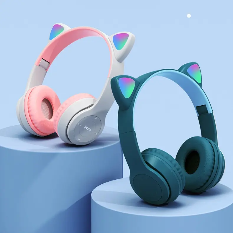 प्यारा बिल्ली कान Headphones चमकती एलईडी बीटी फोन के लिए Mic के साथ वायरलेस हेडसेट स्टीरियो संगीत ईरफ़ोन बच्चे लड़की <span class=keywords><strong>उपहार</strong></span>